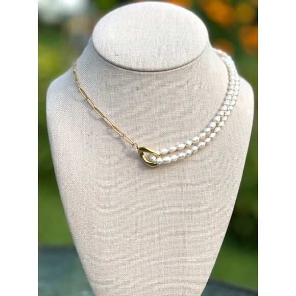 Jewelry - 18K Gold Waterproof Link Freshwater Pearl Link Necklace